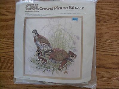 Vintage 1977 Columbia Minerva Bob White Quail Bird Crewel Picture Kit