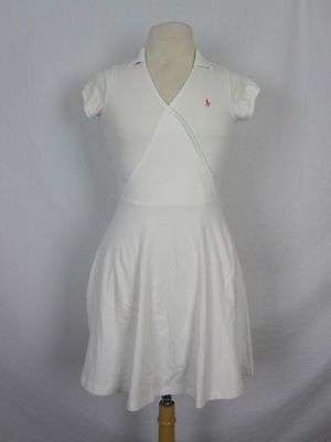 RALPH LAUREN Girls White Belt Loops No Belt V Neck Polo Dress L