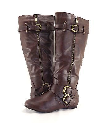 Womens Shoes Bonnibel Bianca 05 Buckled Knee High Riding Boots Brown