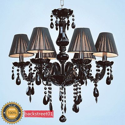 New 6 Light   Black Murano Glass Crystal Chandelier Light Pendant Lamp