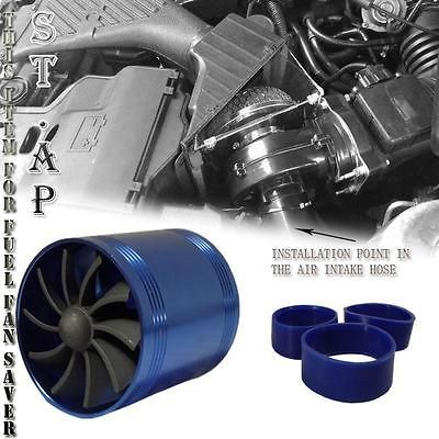 AIR INTAKE SHORT RAM TORNADO SUPERCHARGER GAS FUEL SAVER DUAL FAN BLUE