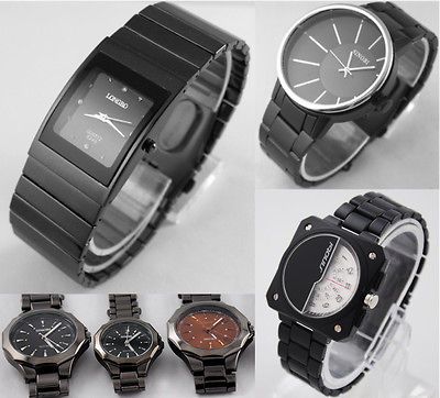 New Trendy Black Alloy Steel Mens Boys Wrist Watch Quartz Sports