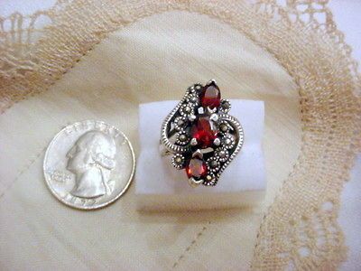 Vintage GARNET & Marcasite Sterling Ring ~ Size 7 ~