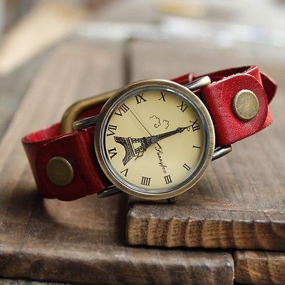 Vintage style womens Paris tower big meter leather fashion bracelet