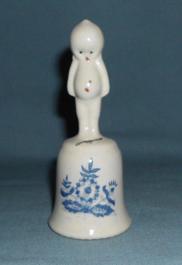 Vintage Porcelain Decorative Bell Blue Flowers Cupie Doll Baby Alien