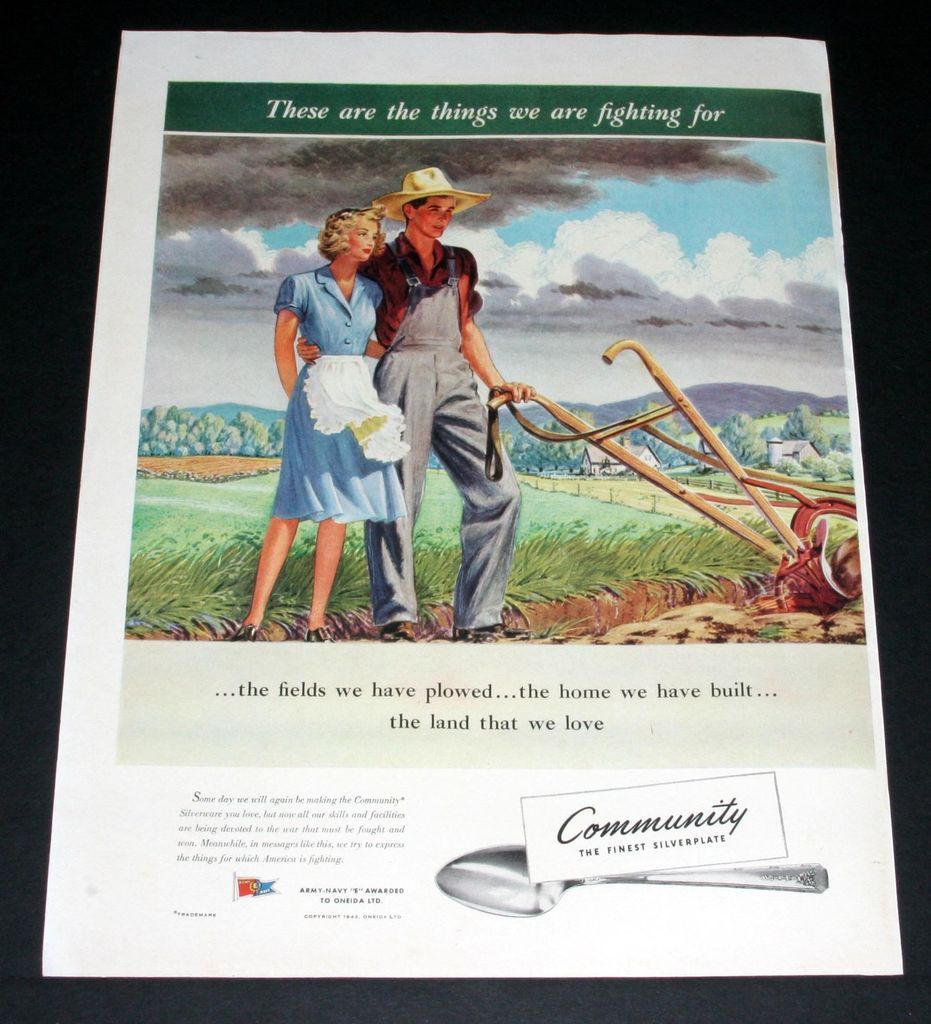 1943 OLD WWII MAGAZINE PRINT AD  COMMUNITY SILVERPLATE, FARMING FIELD