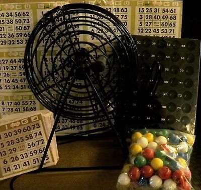 TABLETOP BLACK BINGO CAGE W/ ACCESSORIES & 3000 CARDS