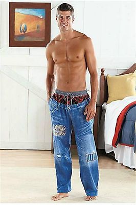 BLUE JEANS DARK WASH RIP TORN LOUNGE PANTS PJS PLAID BOXERS MENS XL 40