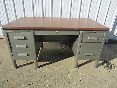 Mid Century Shaw Walker Tanker Style Metal Office Desk