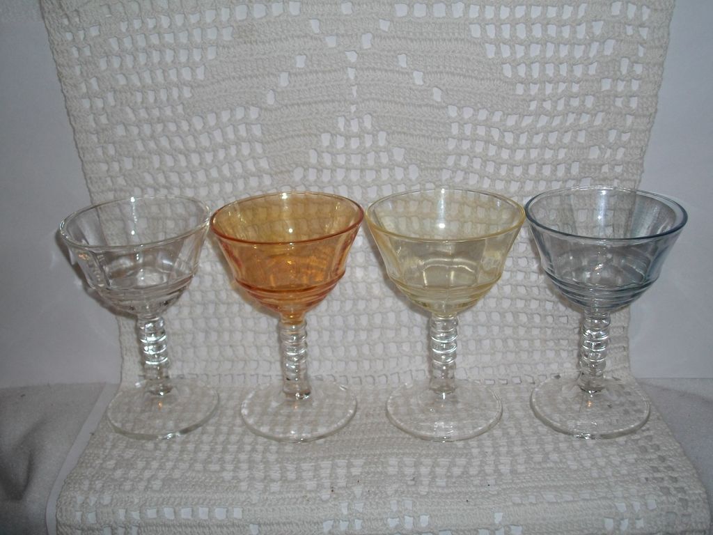 VINTAGE 4 COLORED STEMWARE~STACKED STEM~PANELED BOWL~PASTEL~WINE~WATER