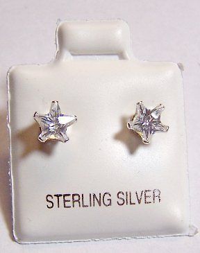 NEW Sterling Silver Star 5mm CZ Stud Earrings 12 Colors