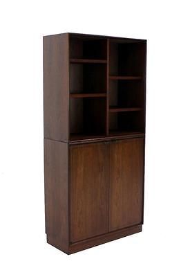 Century Danish Modern Oiled Walnut 2 Part Bookcase Cabinet Credenza