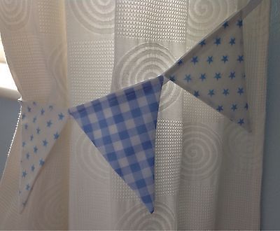 BUNTING CURTAIN NURSERY BOYS TIE BACKS ~ baby blue gingham and