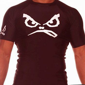 BAD BOY MMA BLACK SHORT SLEEVE FACE LOGO RASHGUARD BJJ FIGHT VALE TUDO