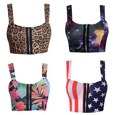 FRONT LEOPARD, FLORAL, USAFLAG, GALAXY PRINT BRATOP BRALET CROP TOP