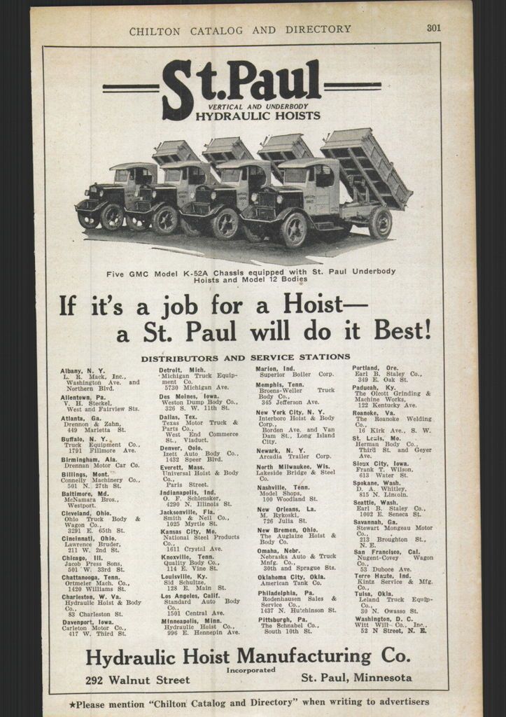 1926 ad St Paul Hydraulic Hoists Dump Truck Body Bodies