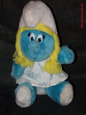 PEYO 1981 stuffed plush SMURFETTE plush blonde braids pigtails dress