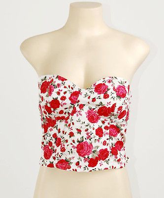 Roses Strapless Crop Pad Bustier Bra Corset Bralet Bandeau Top S