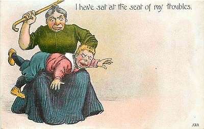 SEAT OF MY TROUBLES HUMOR  MOTHER SPANKING BOY WITH CANE R53255