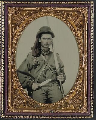 soldier in Confederate infantry uniform with musket,Bowie knife