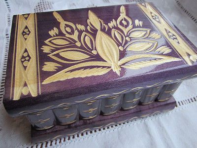 Art Wooden Secret Puzzle Box w/ Hidden Compartments Purple Jewelry