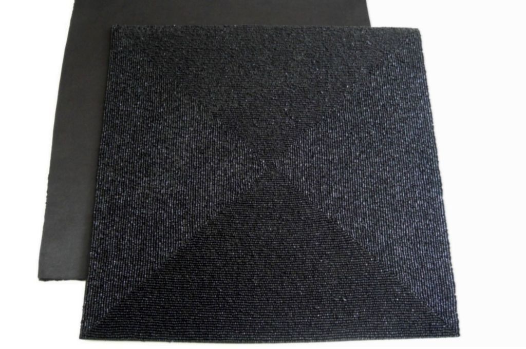 BLACK BEADED EMBROIDERED BACKED SQUARE 15 PLACEMATS