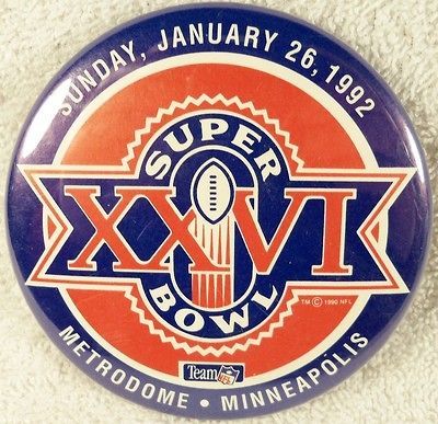 SUPERBOWL XXVI BUTTON 1992 FOOTBALL WASHINGTON REDSKINS BUFFALO BILLS