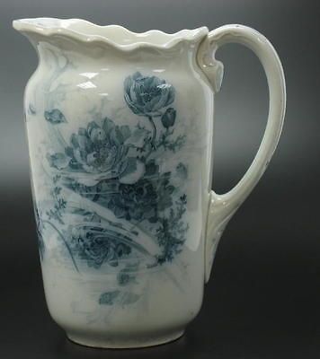 ANTIQUE FLOW BLUE VILLEROY BOCH PORCELAIN PITCHER JUG