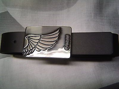 GUESS? MENS GUNMETAL WING LOGO PLAQUE BUCKLE LEATHER BELT BLACK