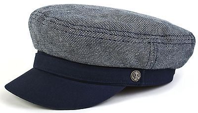 Brixton Mens Fiddler white navy woven cap Greek fishermans Sailors