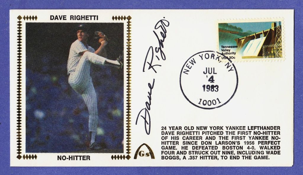 AUTOD 1983 Gateway LINEN Cachet *DAVE RIGHETTI, NY Yankees* JULY 4th