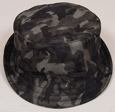 PRADA HAT $295 CAMMO GREEN NYLON LOGO TAB BUCKET FEDORA HAT MEDIUM NEW