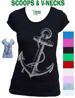 Anchor Rockabilly Hobo T shirts scoop V Neck top sailor old school