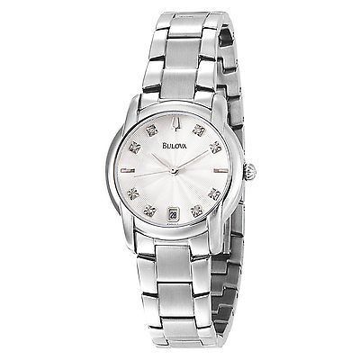 BRAND NEW Bulova 96P104 Womens Diamond Round Face Stainless Steel