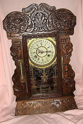 1800s New Haven Clock Co. 8 Day Calendar Barometer Thermometer