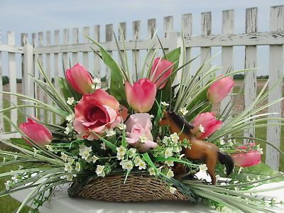 Party Birthday Horse Lovers Basket Silk Flower Arrangement Tulips