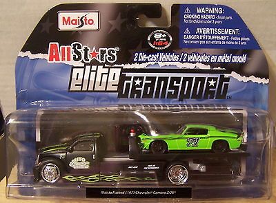 2012 Elite Transport Maisto Flatbed/1971 Chevy Camaro Z28 blk/green