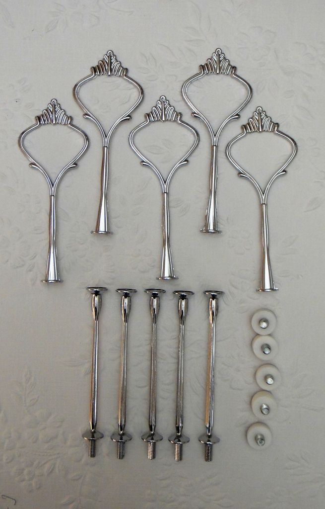 Cake Stand Handle 2 Tier HEAVY x 5 Silver Crown Centre Rods Fitting
