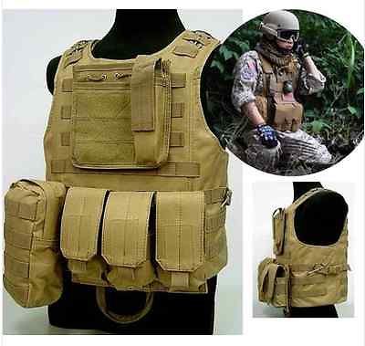 USMC Airsoft Molle Combat Assault Plate Carrier Vest TAN color