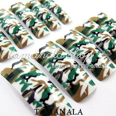 Airbrush False French Acrylic Nail Art Tips Camouflage Set E409