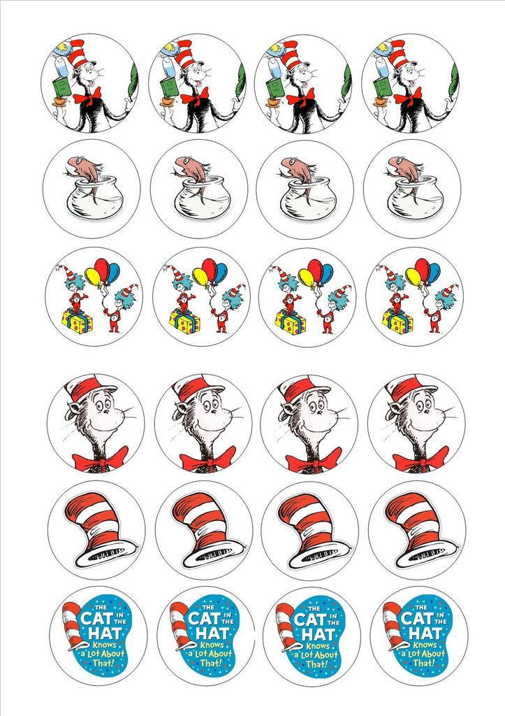 24 Edible cake toppers decorations Cat in the hat