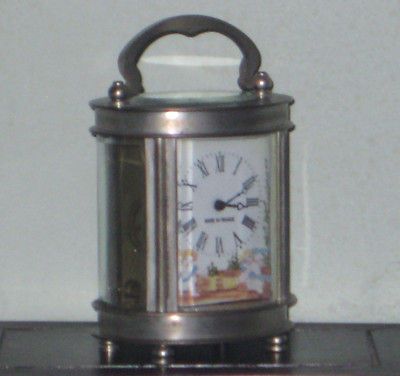 Antique Silver Plated BRASS CARRIAGE CLOCK_Oval_Fig ure Dial_Good