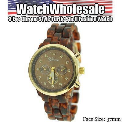 LADIES 3 EYE CHRONO STYLE TURTLE SHELL FASHION WATCH TORTOISE USA