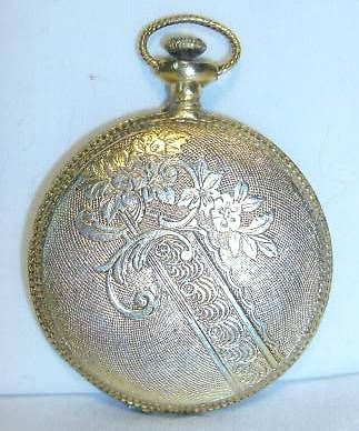 Vintage 1970s Max Factor Style Goldtone Etched Pocket Watch Powder