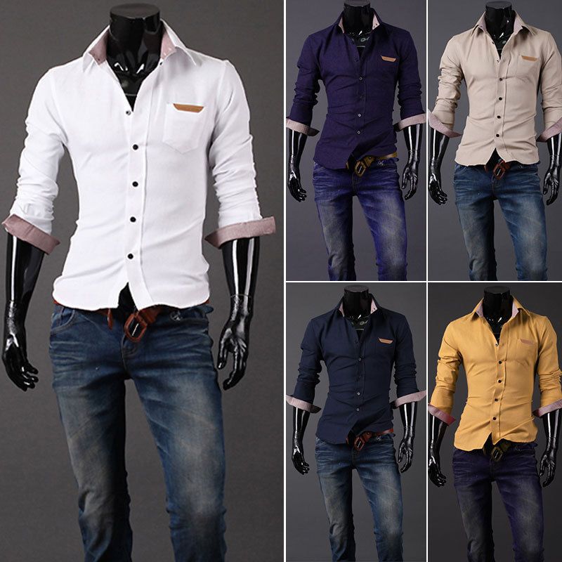 Fashion Luxury Casual Slim Fit Stylish Dress Shirts 5 Colors 4 Size