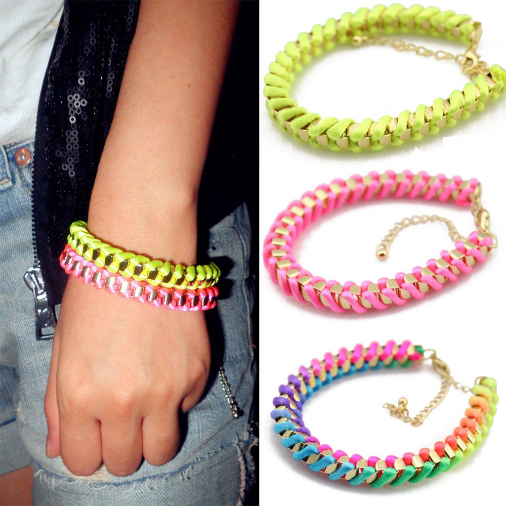 HOT Sale Neon Yellow Pink Gradient color Braided Bracelet Friendship