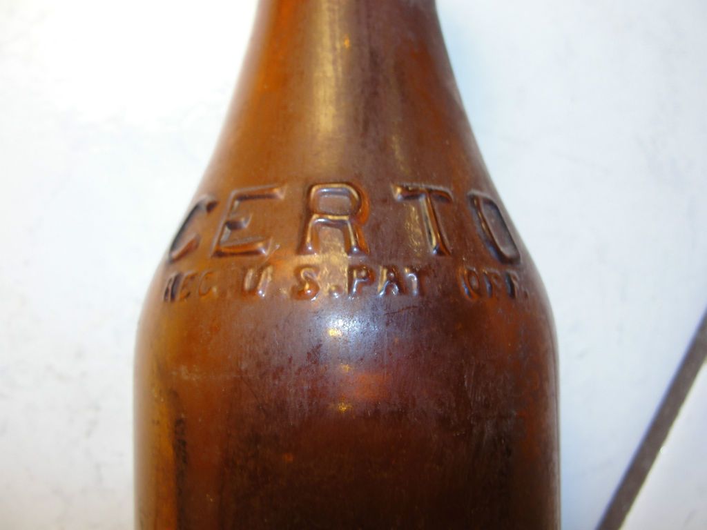 CERTO UPSIDE DOWN PECTIN GLASS BOTTLE with CAP, OLD