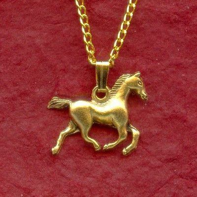 HORSE Necklace Gold Plated NEW Charm Pendant and Chain 3D Great Gift