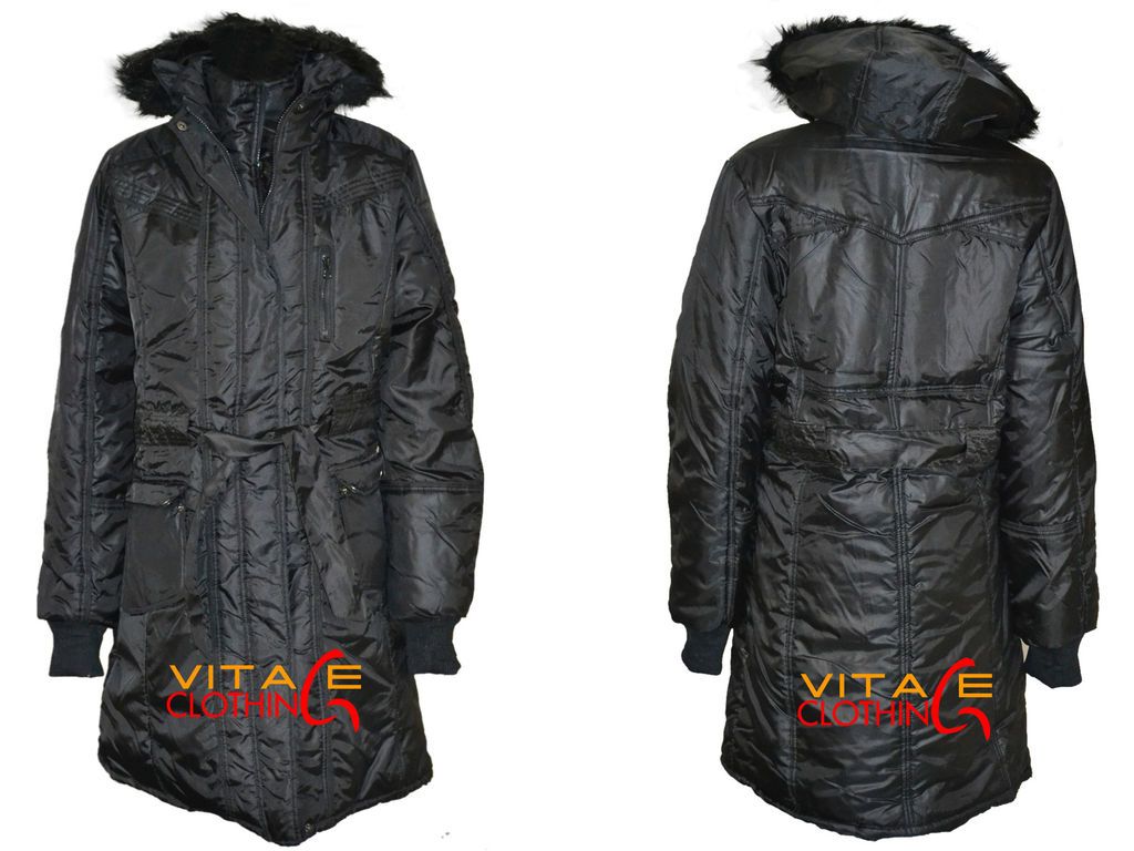 New Womens Plus Size Quilted Jacket Ladies Belted Button Dual Zip Hood