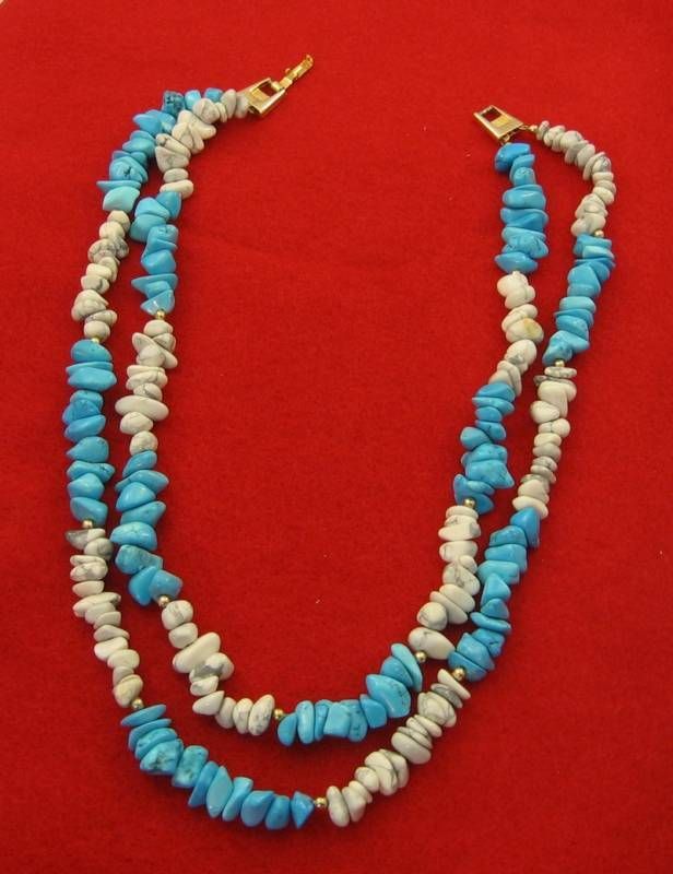 HOBE DBL STRAND WHITE/AQUA TURQ/TURQUOISE NUGGET STONE NECKLACE SALE